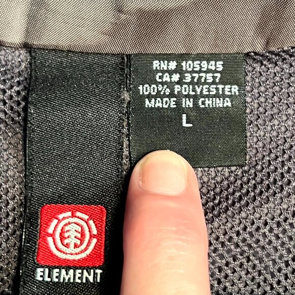 Element Black Mesh-Lined Four Elements Embroidered Logo Windbreaker SZ L - RARE! - Picture 3 of 5